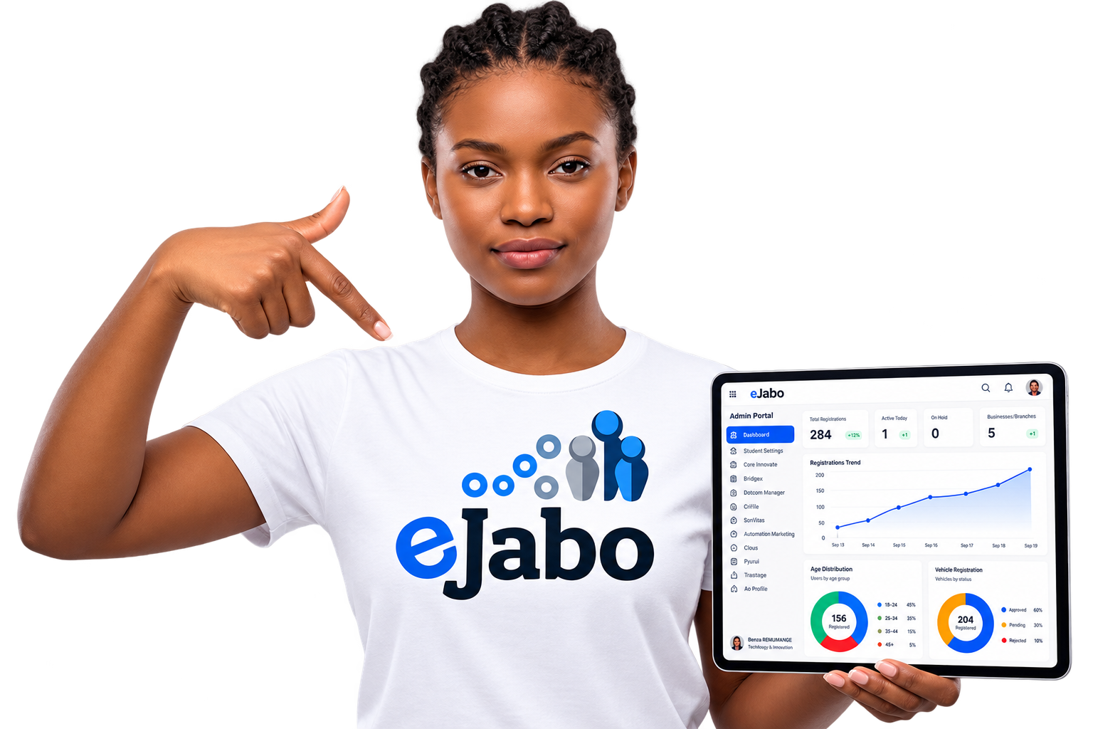 Professional lady showing eJabo on a tablet
